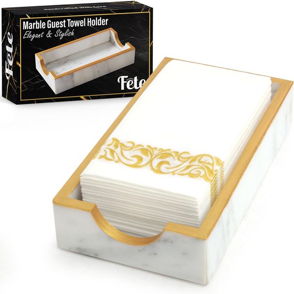 Gästehandtuchhalter-Tablett für Badezimmer – Tablett aus weißem Marmor – Serviettenhalter für Badezimmer – Papierhandtuchhalter._voghion.com