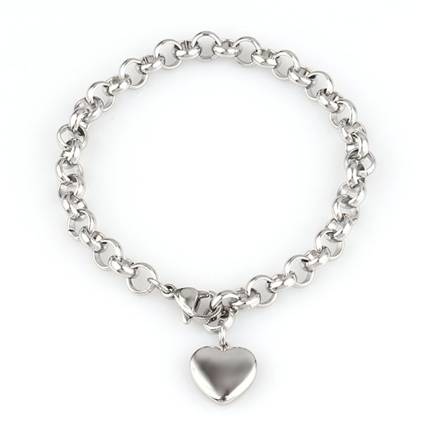 Pulsera de acero inoxidable con colgante de corazón de titanio para mujer._voghion.com