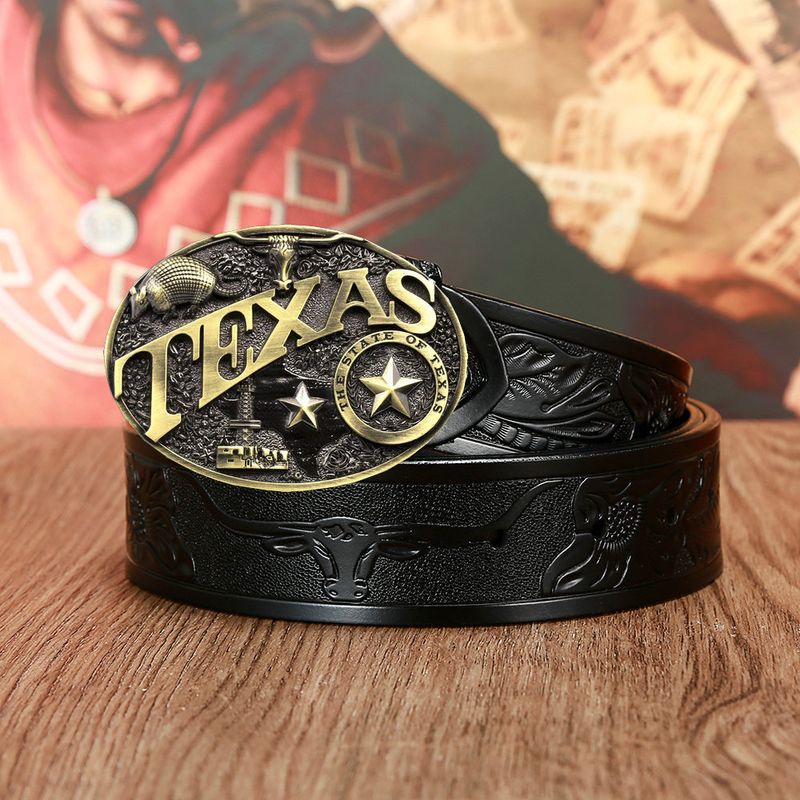 【Changsheng】Western Youth Fashion Night Market Hip-Hop Punk Style Texas Bullhead Belt_voghion.com