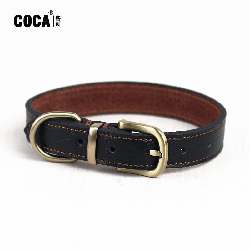 COCA Custom Pin Buckle Puppy Neckband Teddy Bichon Genuine Leather Collar Length 42Cm* Width 2.0Cm_voghion.com
