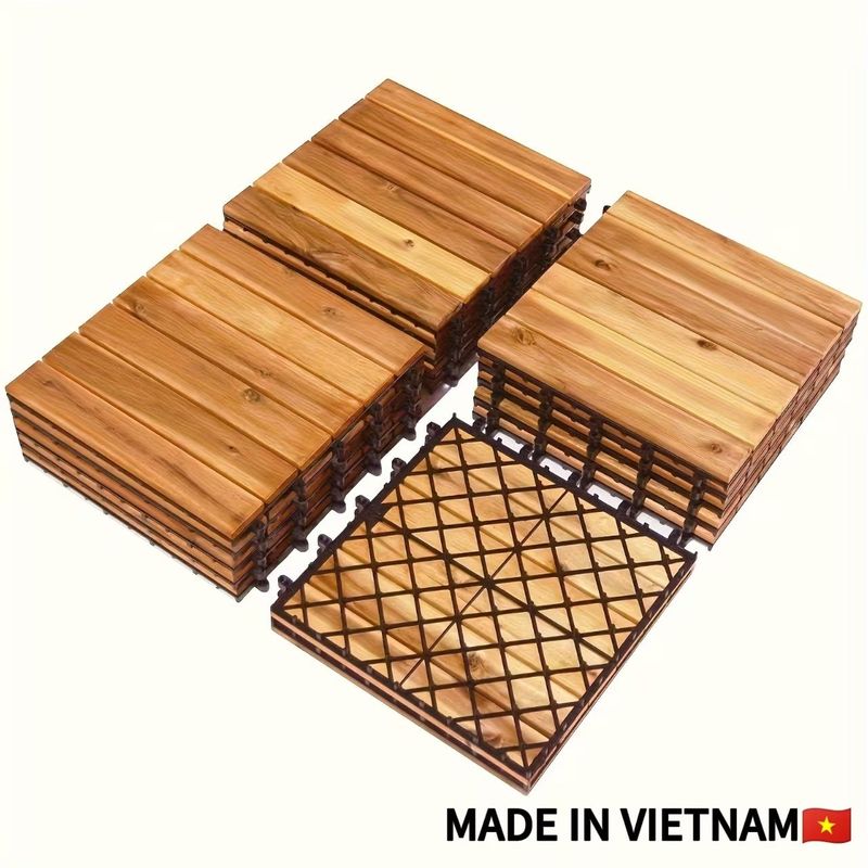 10pcs Interlocking Patio Deck Tiles 11.8 X 11.8in Wood Floor Tiles Outdoor Flooring For Patio Garden Deck Poolside_voghion.com