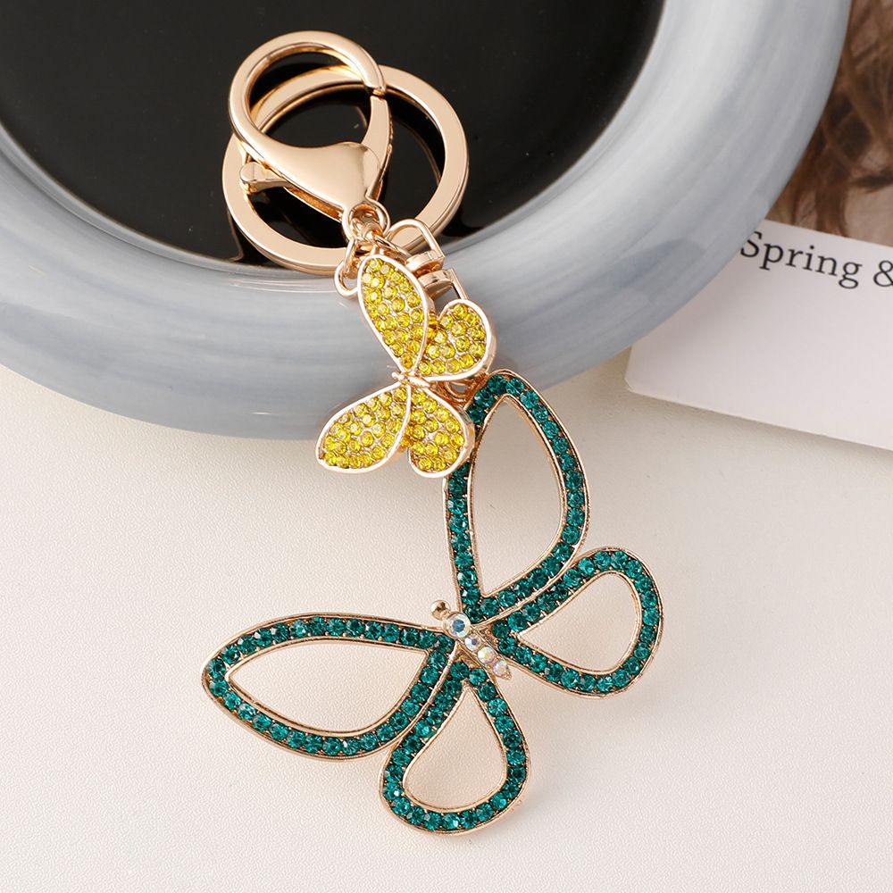 Creative Cute Diamond-Encrusted Alloy Double Flying Butterfly Keychain Metal Women's Bag Pendant Key Ring Gift_voghion.com