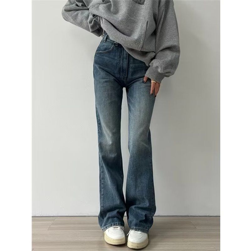 American style denim bell bottom pants for women in autumn, size, plus weight, new style, high waist, slimming, floor_voghion.com