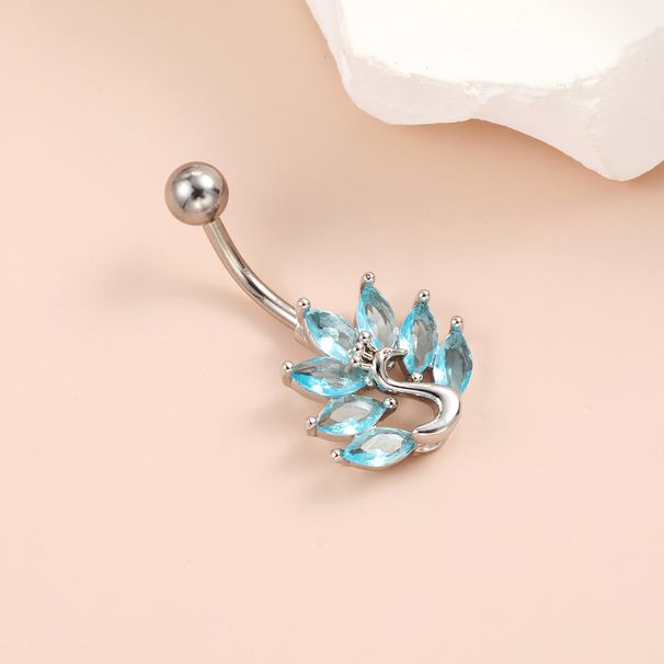 Piercing per ombelico con pavone e diamanti - Elegante gioiello da piercing (ipoallergenico, design alla moda)_voghion.com
