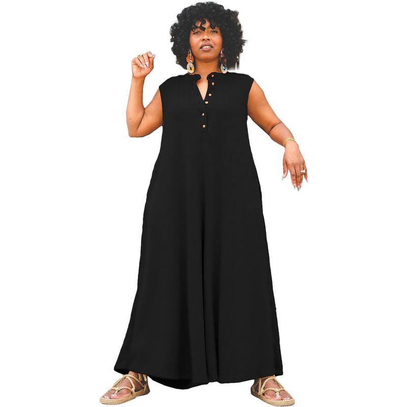Women's Clothing International Station Plus Size Fashion Casual Button Jumpsuits_voghion.com