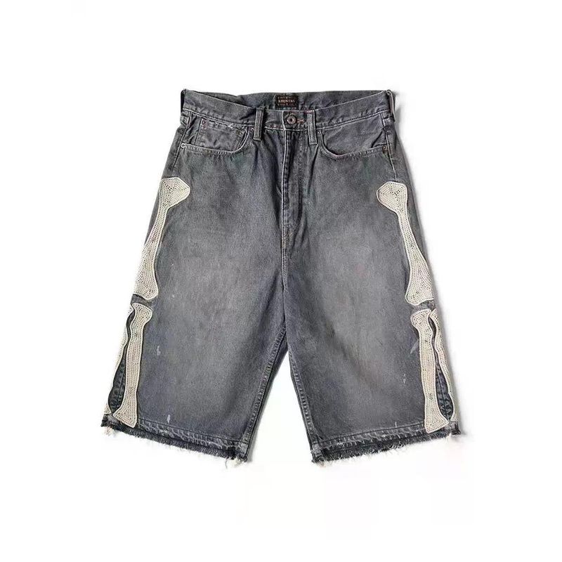 American New Trend Hip-Hop Retro Letter Patch Baggy Denim Shorts Men Y2K Harajuku Gothic Black Casual Street Sports Shorts_voghion.com