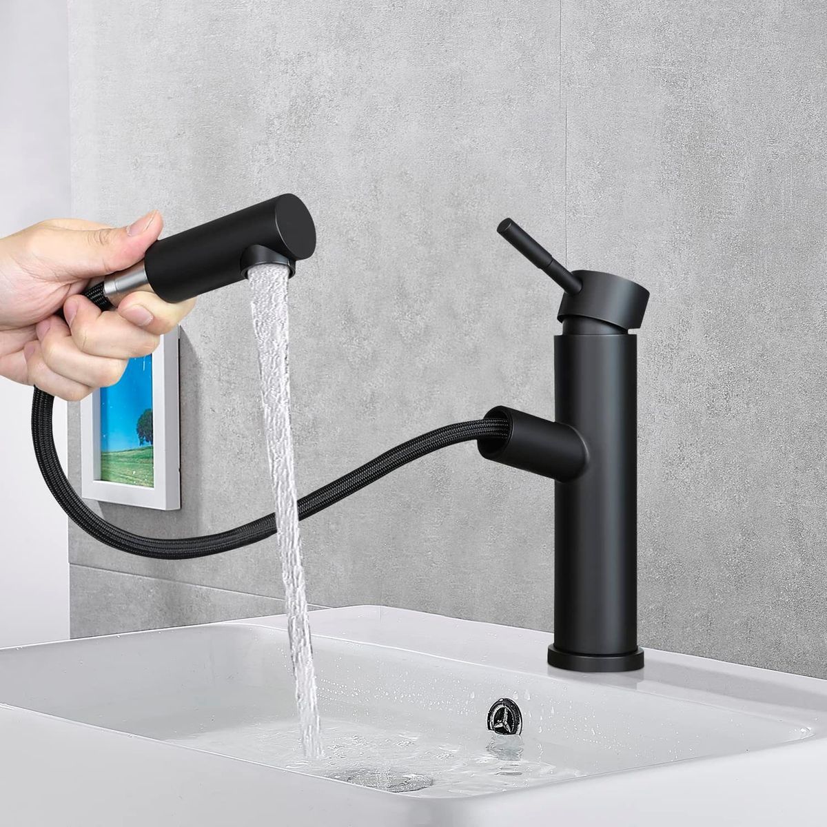 Glitzerlife Wasserhahn Waschtischarmatur Waschbecken - Schwarz Armatur Mit Herausziehbarer Brause Mischbatterie Ausziehbarer Kalt- Und Warmwasserhahn Einhebelmischer_voghion.com