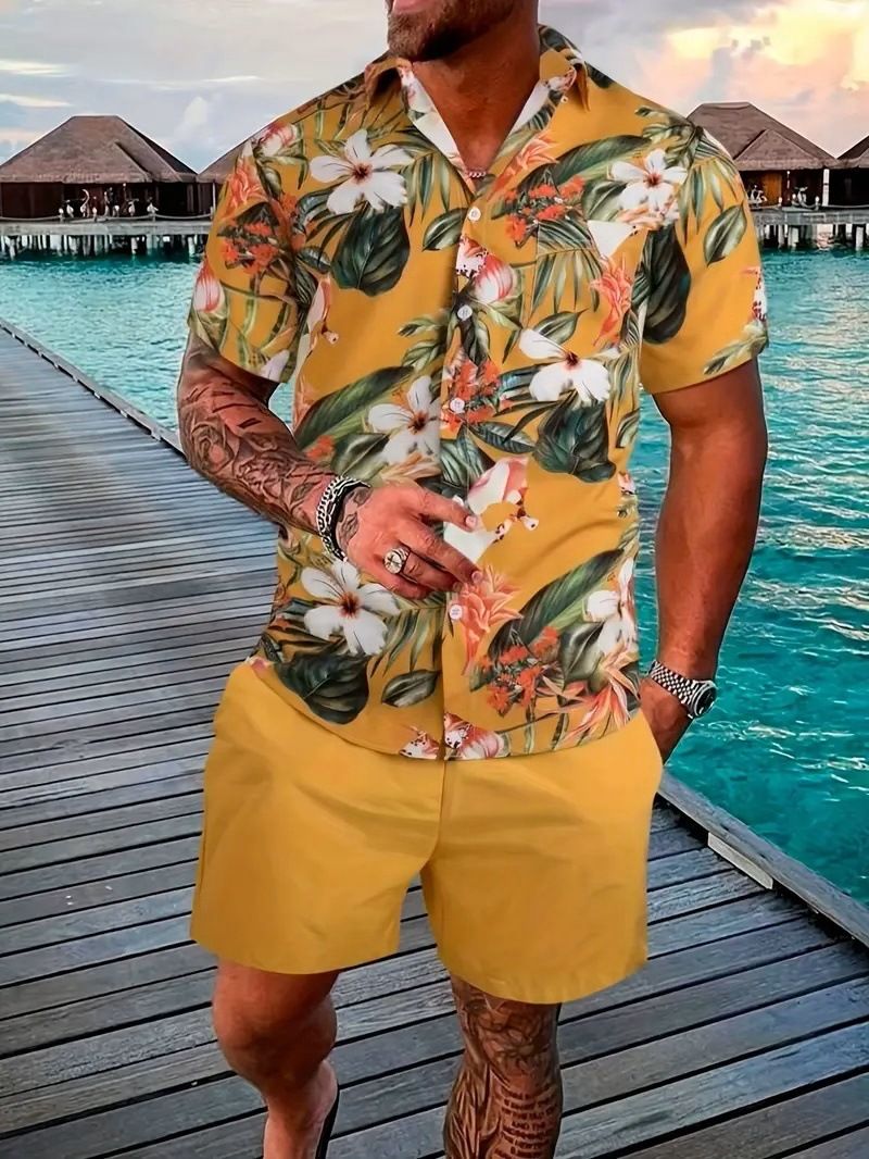 Letnie rośliny tropikalne 3D Print Męskie zestawy koszulek Moda Koszula z krótkim rękawem Oversize Casual Plaża Szorty Streetwear Garnitury Ubrania_voghion.com