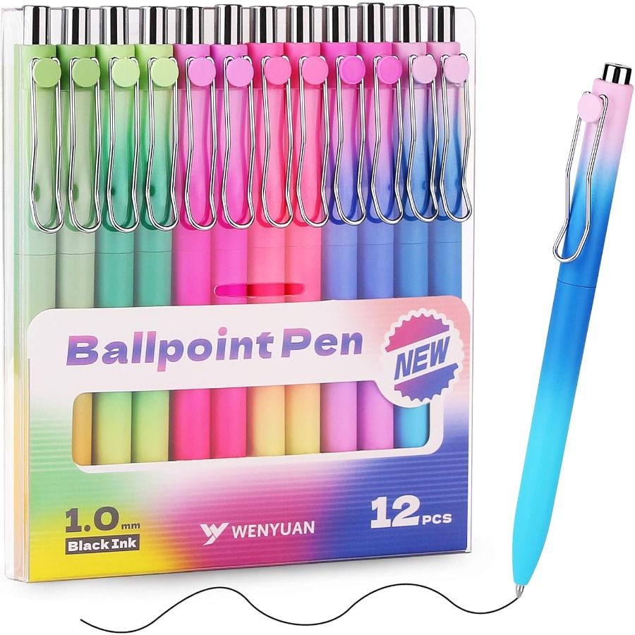 Cute Pastel Ballpoint Pens Fine Point Smooth Writing Colorful Pens Black Ink 1.0 Mm Journaling Pens Office Supplies For Women M_voghion.com