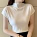 Women's summer new solid color simple short-sleeved knitted sweater top sleeveless half turtleneck short ice silk_voghion.com