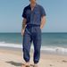 Men's Loose High-End Hip-Hop Cargo Sports Casual Long Pants Linen Beach Short Sleeve Shirt Set_voghion.com