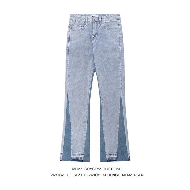 Niche Washed And Distressed Patchwork Slimming Micro Flared Jeans, trendige amerikanische Street-Casual-Hose für Herren_voghion.com