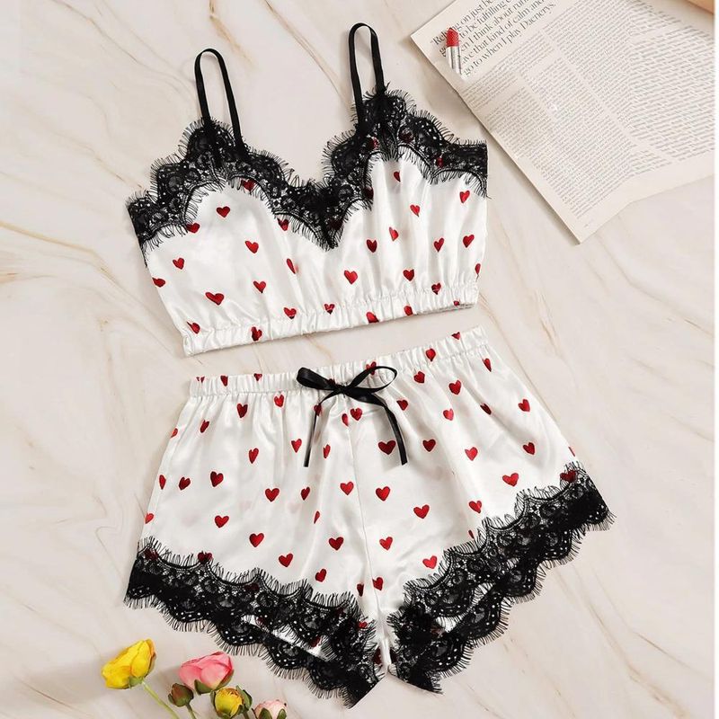 Intimo e pigiami, set pigiama con top a tubino e bretelle in pizzo sexy, set due pezzi_voghion.com