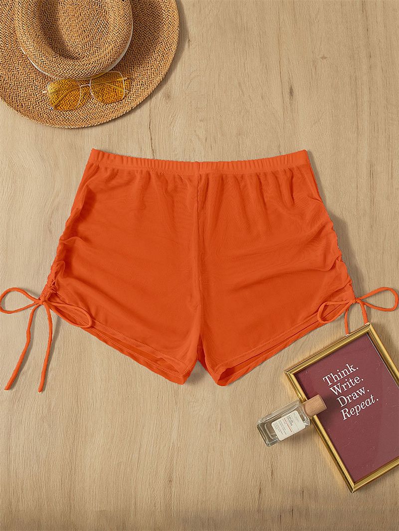 New European And American Sexy Solid Color Swimsuit Women's Four Corner Transparent Mesh Drawstring Beach Swimming Trunks Bikini Shorts_voghion.com