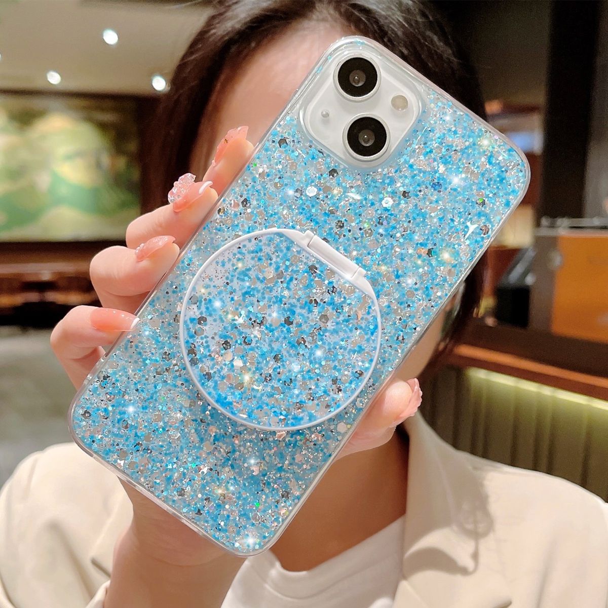 Glitter Makeup Mirror Stand Holder Phone Case For Huawei P40 P30 Pro Mate 30 40 20 Pro Nova 8 7 6 5 Pro Honor X8 50 Soft Cover_voghion.com