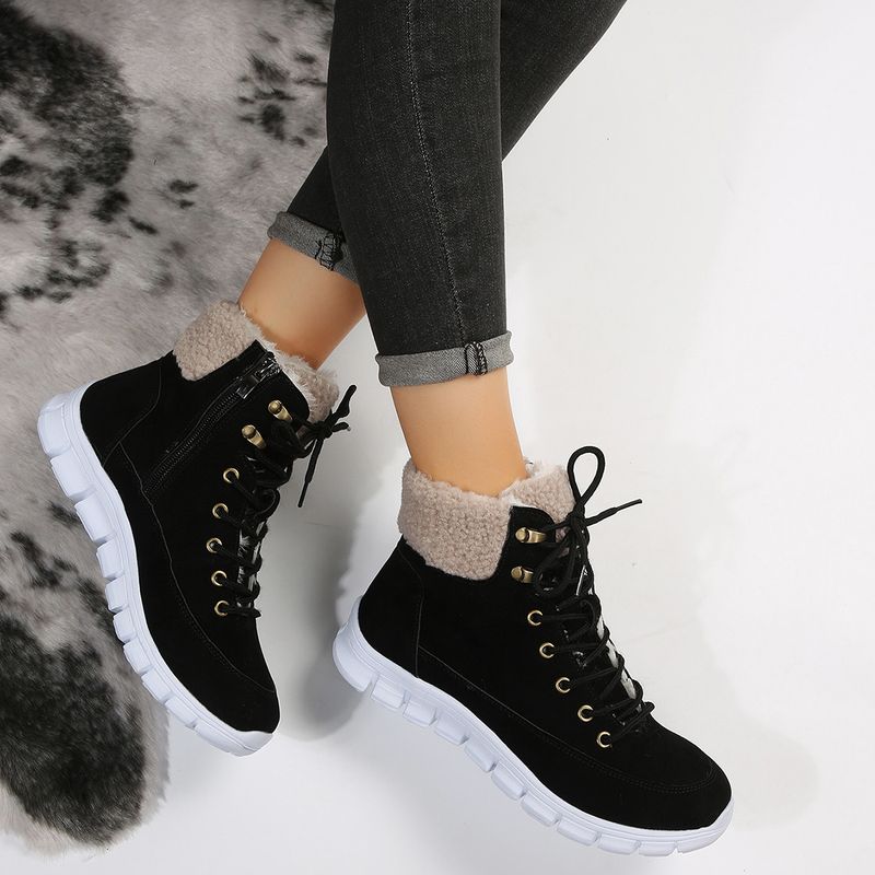 Stivali corti da donna di grandi dimensioni per autunno e inverno, stivali da donna con punta tonda, lacci, suola spessa, stile britannico, stivali casual da donna con risvolto_voghion.com
