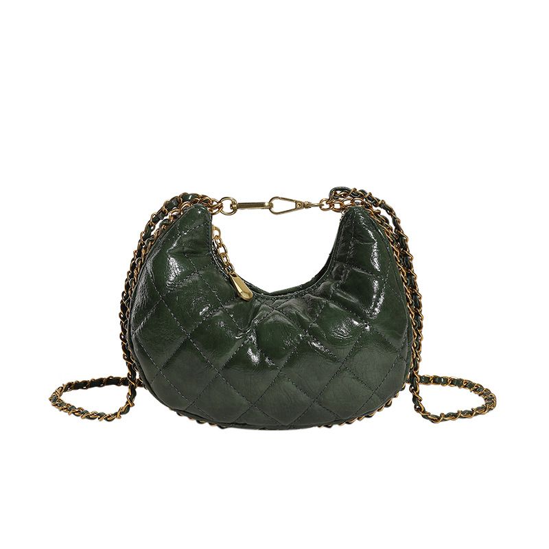 Mini-Umhängetasche mit Stickgarn, beliebte Hand, Halbmond, kleines Rautengitter, neue Tasche für Damen, Kettentragestruktur_voghion.com
