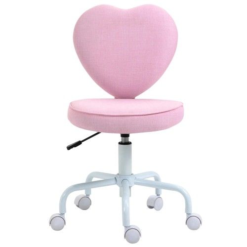 HOMCOM Drehstuhl Chefsessel Computerstuhl Sitzhöhenverstellung Niedlich Herzförmig Polsterung Rosa Leinenstoff 40 X 50 X 79-89 Cm_voghion.com