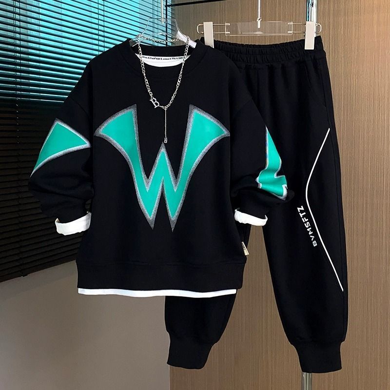 Adolescentes e rapazes pequenos jovens roupas meninos ternos 2024 nova moda esportes moletom moletom elegante duas peças infantil na moda_voghion.com