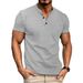 001 Cross-border 2024 Summer Men's Short Sleeve V-neck Waffle Solid Color Button Polo Shirt_voghion.com