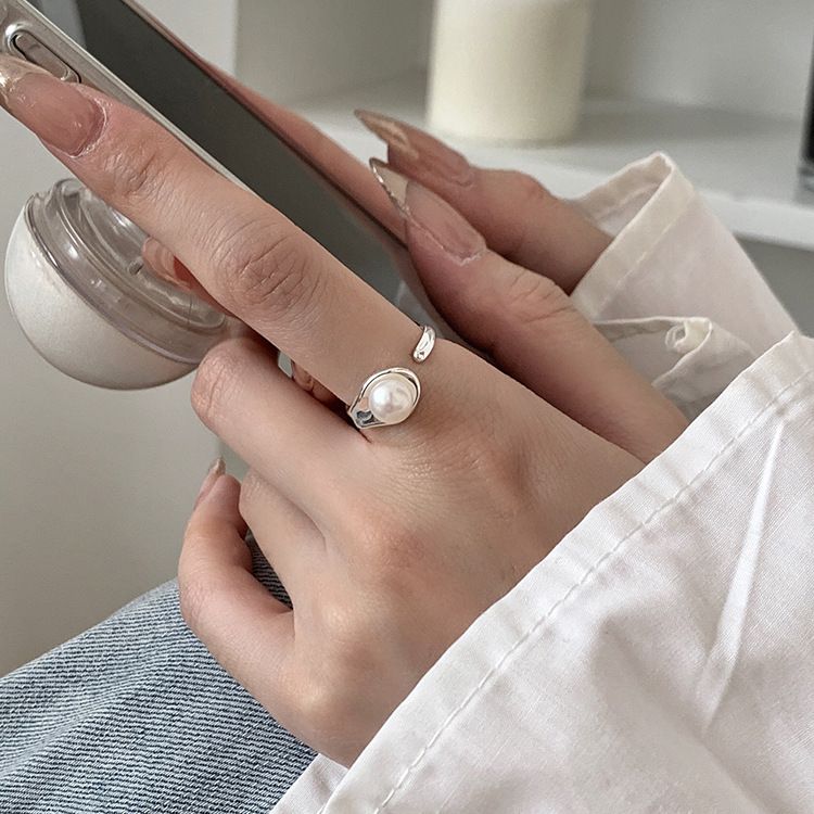 Perla in argento sterling per donne dallo stile freddo e distaccato, temperamento francese di Instagram, minimalista alla moda e_voghion.com