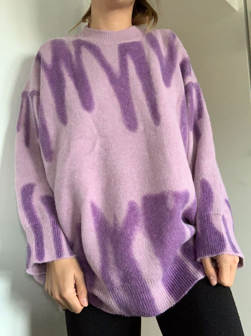 2021 Herbst und Winter neuer unregelmäßiger Farbverlaufsdruck lockerer Rundhalspullover Damen Strickpullover grün_voghion.com