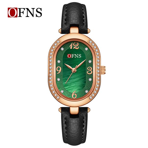 Elegant Mother-of-Pearl Dial Diamond Accent Women's Watch With Leather Strap, Waterproof Quartz Movement, Light Luxury Design Light Quartz Watch_voghion.com