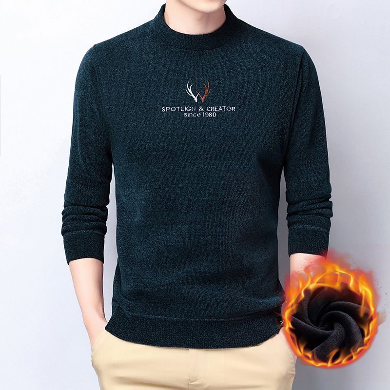 Maglione in ciniglia di peluche per uomo Maglione caldo a righe color block con fondo invernale in peluche ispessito per uomo di mezza età_voghion.com
