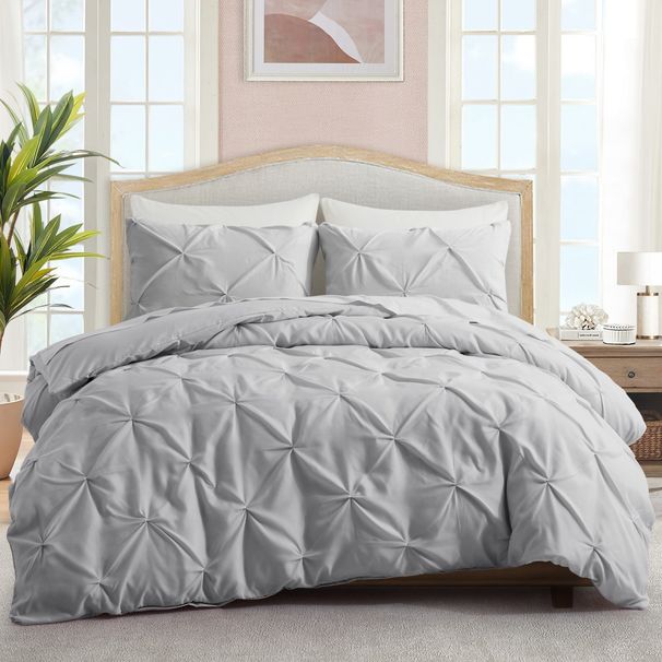 Weiche Faser Flower Craft Grau Plissee Bettbezug Bettbezug Home Textile Bettwäsche Dreiteiliges Set_voghion.com