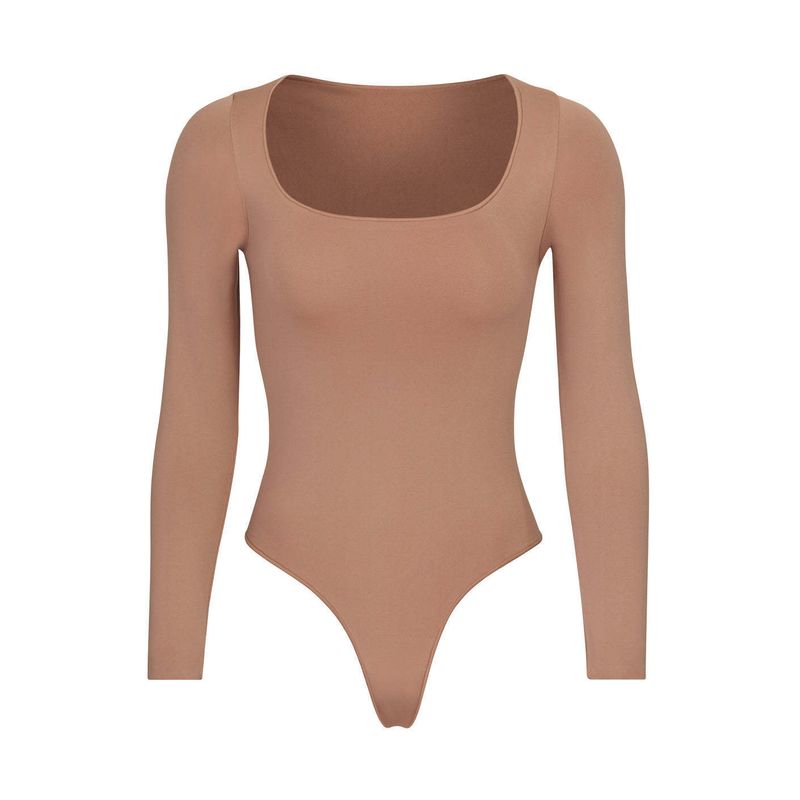 Sous-vêtements et vêtements de nuit Combinaison de couleur unie Body sans coutures à haute élasticité Body gainant Body amincissant Contrôle du ventre Manches longues Lifting des fesses_voghion.com