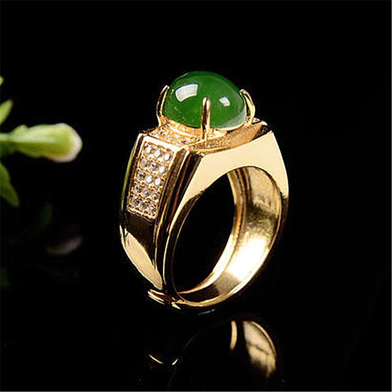 Novel Silver Inlaid Natural Hetian Jade Ring, Delicate And Vibrant Yang Green, Eye-catching For Couples, Green_voghion.com
