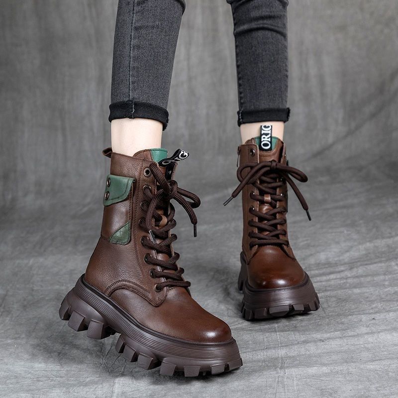 Hot Selg Martin per le donne in autunno e inverno nuovi stivali corti vintage con lacci e suola spessa in cotone morbido_voghion.com