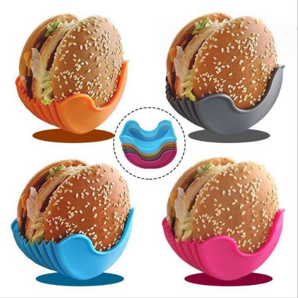 Silicone hamburger clip hand-free contact anti-fall hamburger holder sandwich tray washable telescopic clip_voghion.com