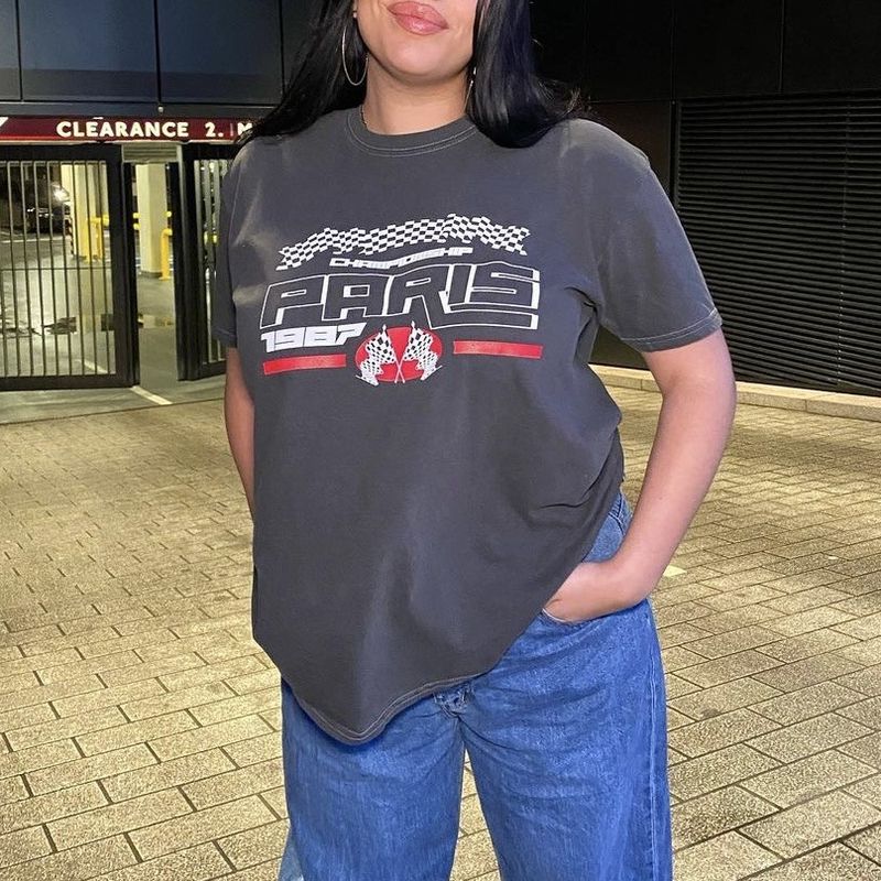 Rundhals-Kurzarm-T-Shirt für Damen, Ins-Stil, locker, große Größe, Retro_voghion.com