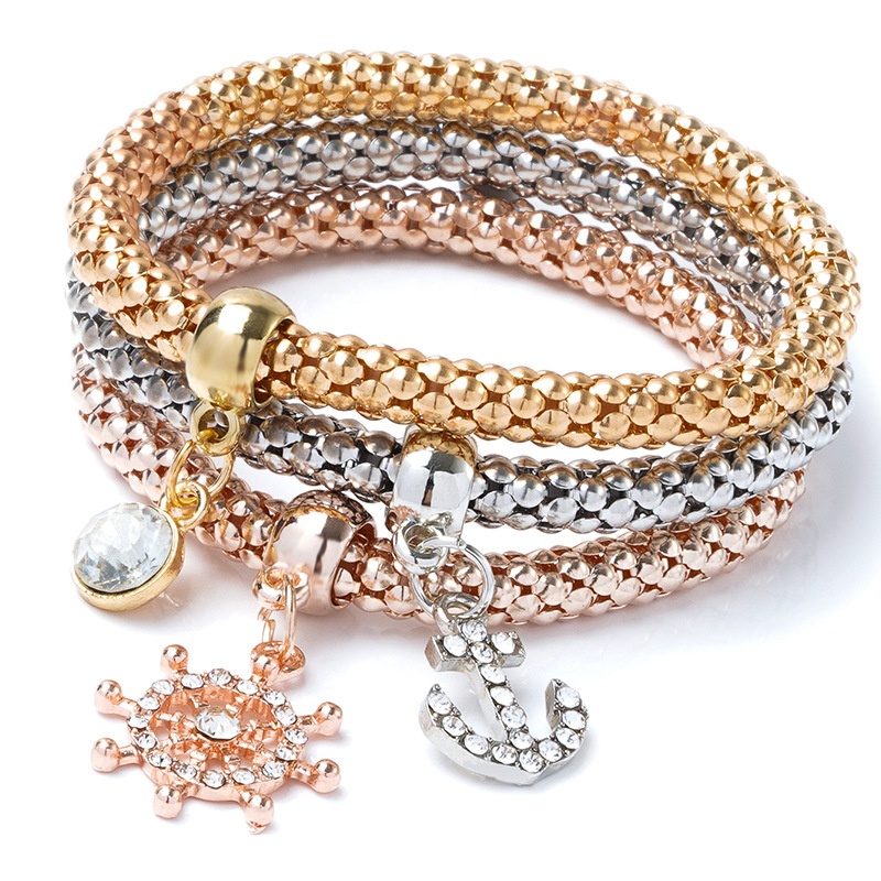 Legierung Drei-Farben-Set Elastische Popcorn Mais Kette des Lebens Glücksbaum Anhänger Armband Für Frauen_voghion.com