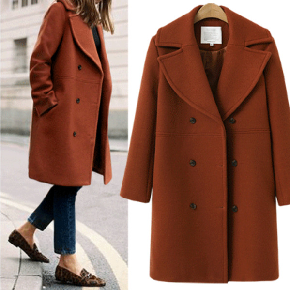 Autumn and winter large size women's woolen coats women's double-breasted mid-length windbreaker woolen coat _voghion.com