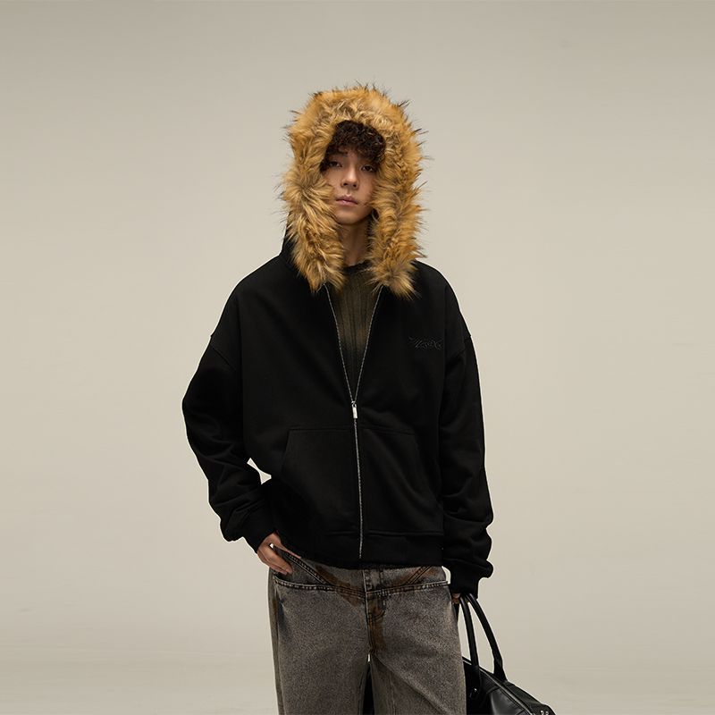 Dameskleding Bontkraag Koppels Capuchon Rits Cardigan Trui Oversized Design Trendy Niche Jas_voghion.com