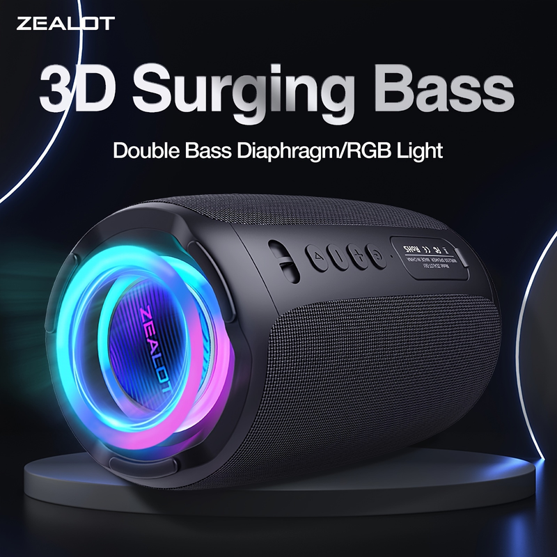 ZEALOT S61 bežični zvučnik s 20 W glasnim stereo zvukom, prijenosni vanjski zvučnici s bežičnom 5.2 vezom, 6 sati reprodukcije, RGB svjetlo, baterija od 3000 mAh, dvostruki_voghion.com