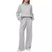 2-teiliges Set für Damen, übergroßes Sweatshirt mit halbem Reißverschluss, Jogginghose mit weitem Bein, lässiger Anzug_voghion.com