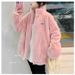 Pink Lamb Wool Coat For Women, Winter Thickened, Petite, High-End Plush Stand Collar Baseball Jacket_voghion.com