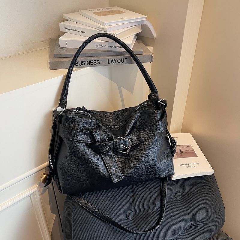 Sac fourre-tout tendance pour femme, grande capacité, en PU souple, avec fermeture éclair, pour un usage quotidien, disponible en noir, beige, marron et argent._voghion.com
