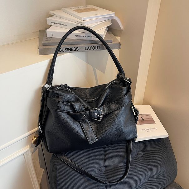Sac fourre-tout tendance pour femme, grande capacité, en PU souple, avec fermeture éclair, pour un usage quotidien, disponible en noir, beige, marron et argent._voghion.com