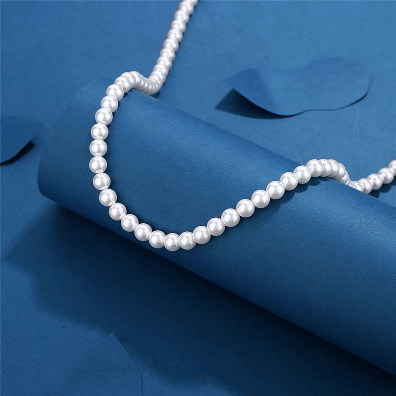 Single Layer Men's Circular Beaded Collarbone Chain Pearl Necklace_voghion.com