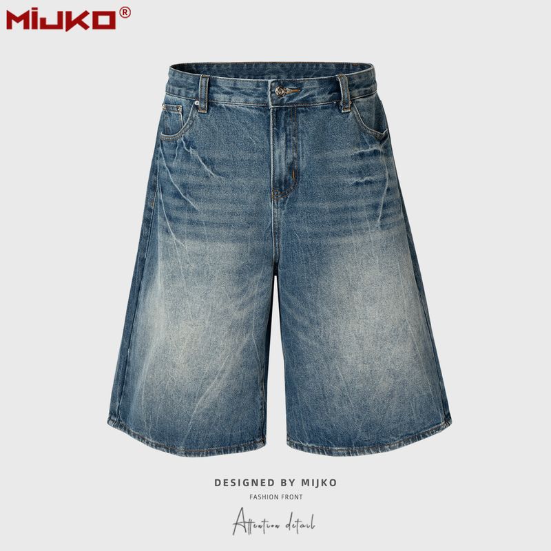 Men's Clothing Washed Old Jeans High Street Texture Design Multi Size Shorts_voghion.com