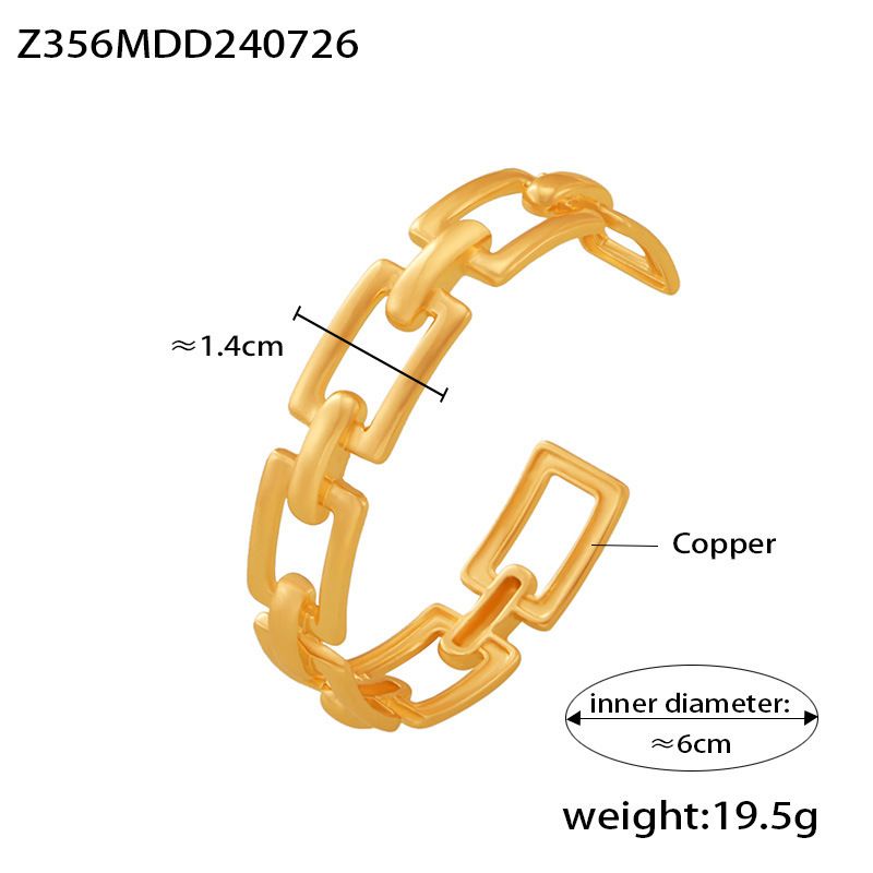 Geometrisches offenes Armband aus hohler Kette, verkupfert mit echtem Gold, Mode-Persönlichkeits-Trendschmuck_voghion.com