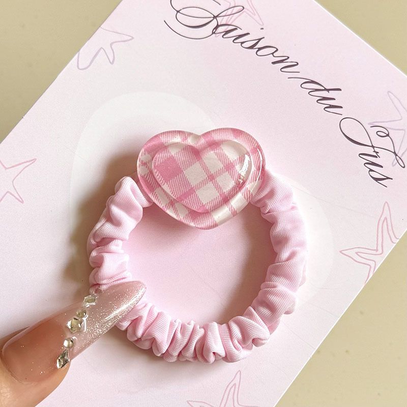 Fascia per capelli elastica con motivo a griglia rosa e blu "Love Tenue Circle" per ragazze con coda di cavallo alta_voghion.com