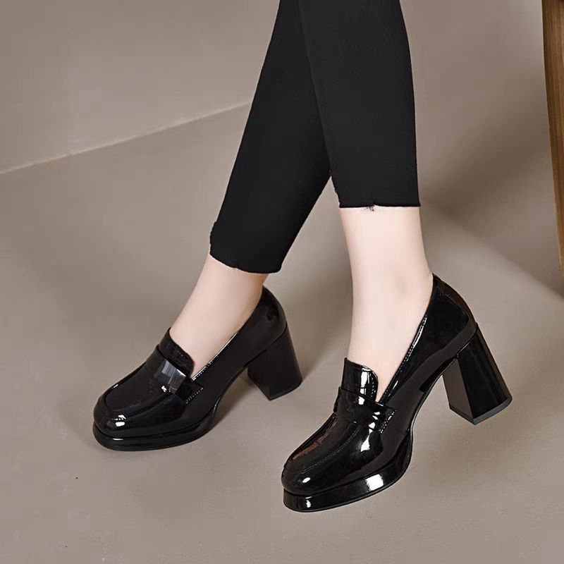 Women’s Shoes New Patent Leather Deep Mouth Single Shoes Thick Heels Waterproof Platform High Heels Bright Leather Thick Soles Increase Height_voghion.com