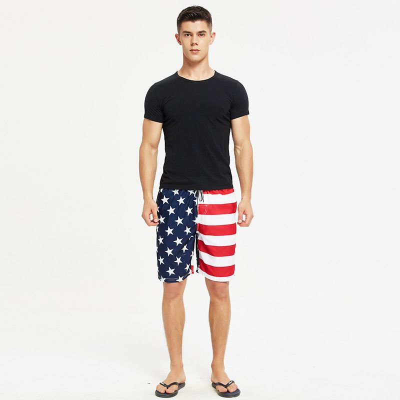 American Flag Quick-Dry Loose Beach For Men Plus Size Five-Point Swim Trunks Shorts_voghion.com