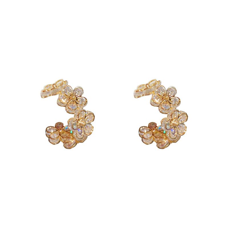 Orecchini a cerchio con fiore in zircone micro pavé e ago in argento, personalità di celebrità di Internet, moda, luce, lusso, alta gamma, versatili_voghion.com