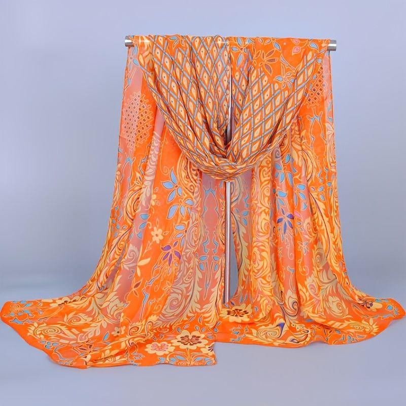 Thin printed popular chiffon silk scarf counter quality peacock flower female chiffon small long scarf_voghion.com